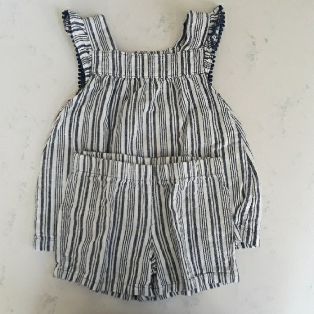 Like New! Carter's Girl Toddler 2t/2A Top & Short Matching-set Navy White Stripe